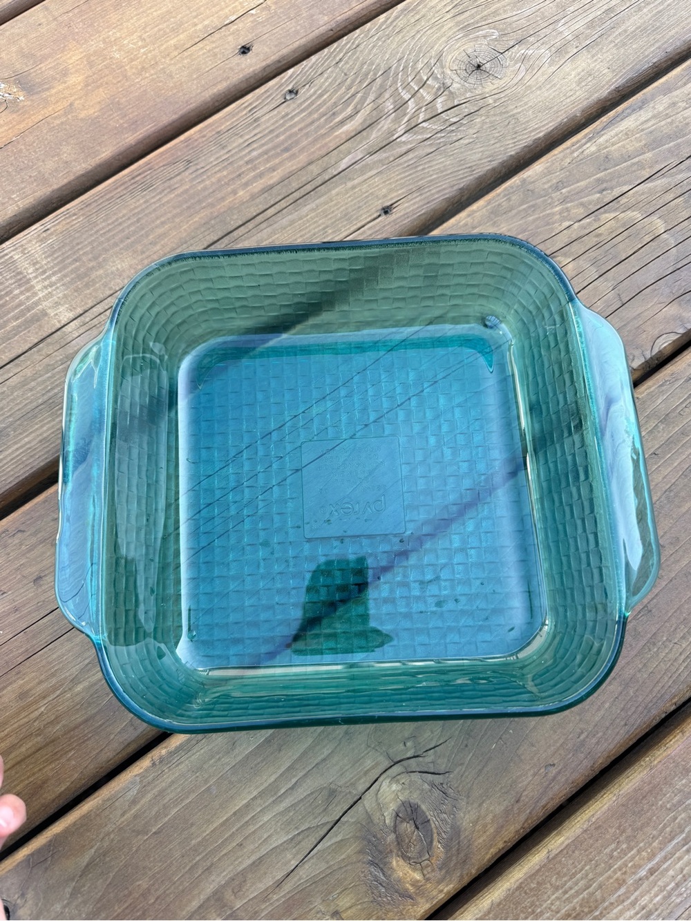 VTG Pyrex 222-R Aqua Teal Peacock Basket Weave 8x8x2”